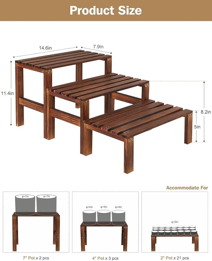3 Tiered Wooden Plant Stand Shelf Indoor Outdoor, Corner Small Flower Pot Stand - Image 2