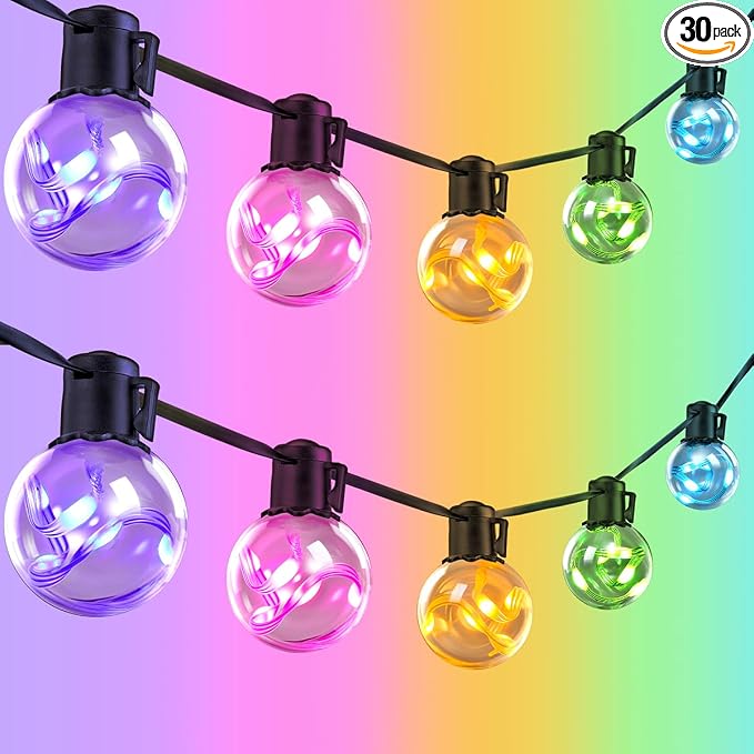 Outdoor String Lights, 25ft 20 Bulbs LED Color Changing Hanging Lights Dimmable by KEPSTARS