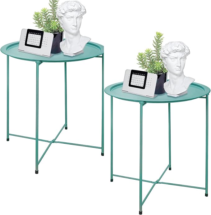 Garden 4 you End Table Set of 2, Outdoor Side Table, Small Patio Table Metal by Garden4you
