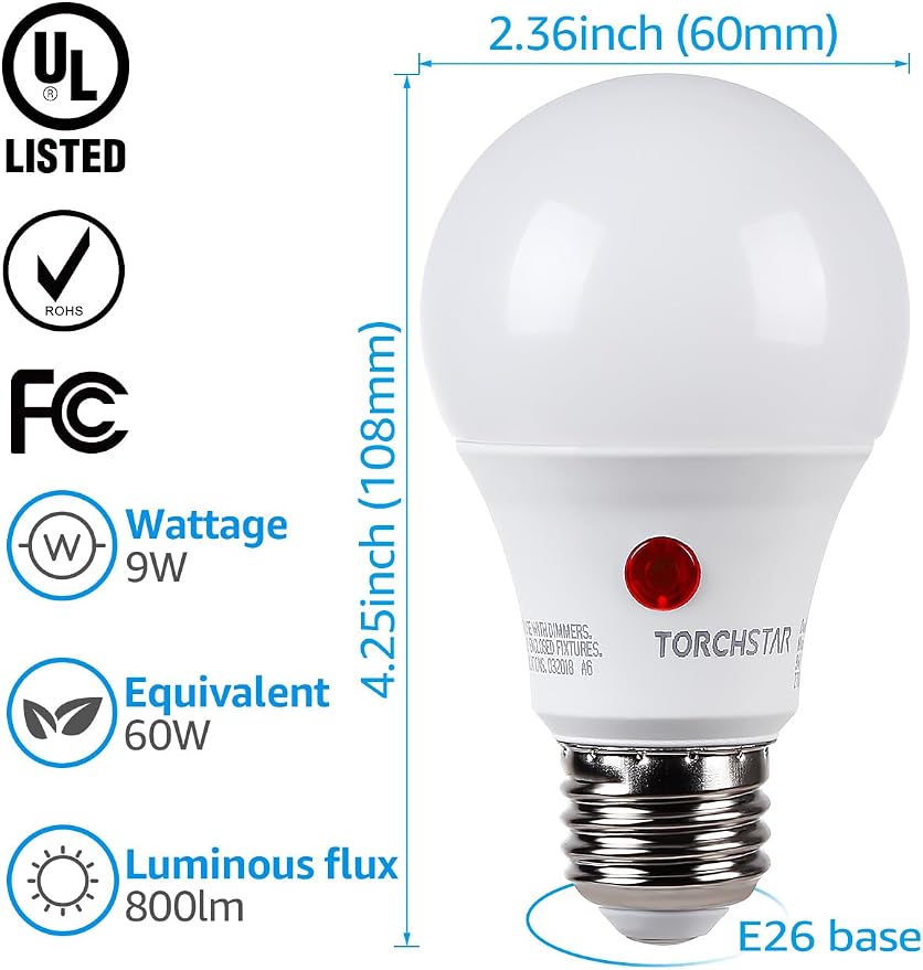 TORCHSTAR Dusk to Dawn Light Bulbs Outdoor, Sensor A19 LED Light Bulb, Auto - Image 4
