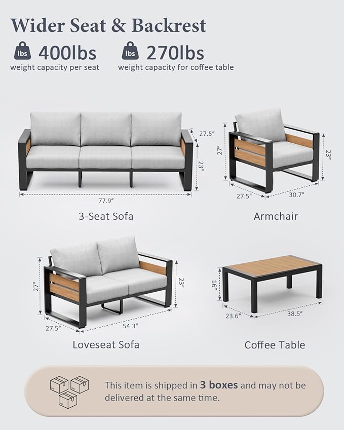 ZANDOR Outdoor Patio Conversation Sets, 4-Piece Aluminum Metal Outside - Image 2
