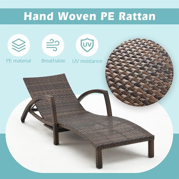 Chaise Lounge Chairs Outdoor Set of 2, Comfy Outside Wicker Patio Pool Lounge - Image 3