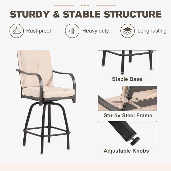 Outdoor Swivel Bar Stools Set of 6, Bar Height Patio Chairs - Image 8