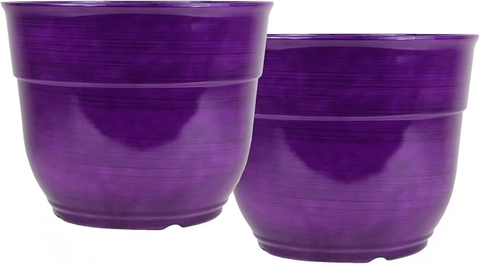 Garden Elements Indoor/Outdoor Glazed Brushed Happy Plastic Planter, Dark Purple by GardenElements