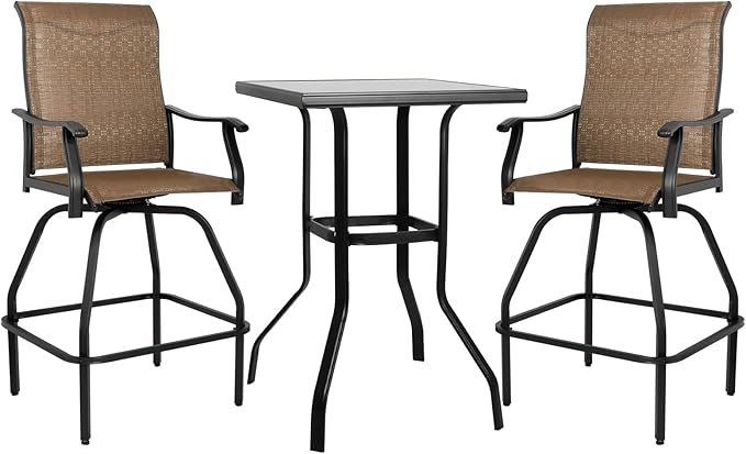 LEVELEVE Patio Bar Set 3pcs Swivel Bar Stools Outdoor Bistro Textilene by Enjoyyourlife