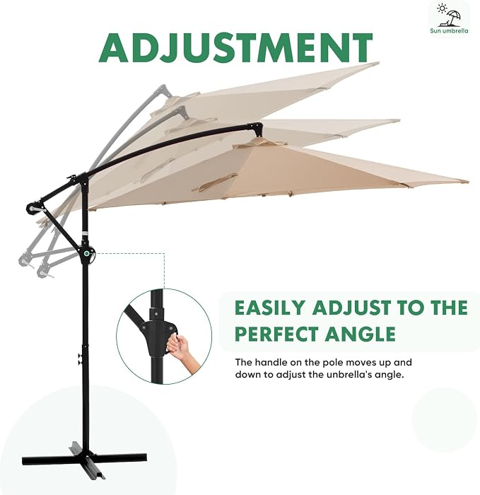 NEWBULIG 10FT Patio Umbrella, Offset Cantilever Outdoor Patio Table Umbrella - Image 5