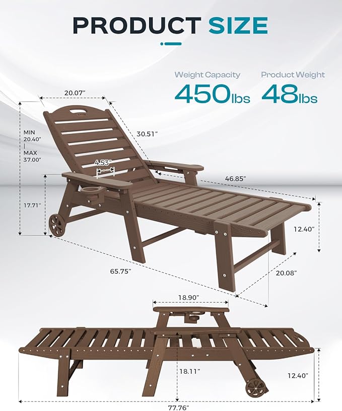 Ciokea Outdoor Lounge Chair Set of 4, All Weather Patio Chaise Lounge Chair - Image 3