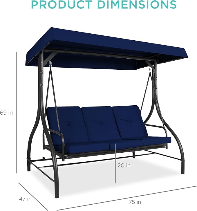 Best Choice Products 3-Seat Outdoor Large Converting Canopy Swing Glider - Image 7