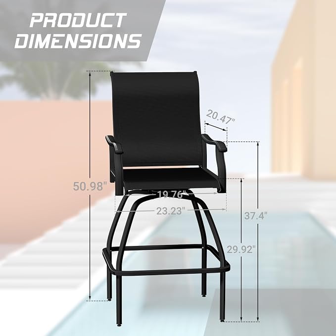 LEVELEVE Patio Bar Set 2pcs Swivel Bar Stools Outdoor Bistro Textilene - Image 2