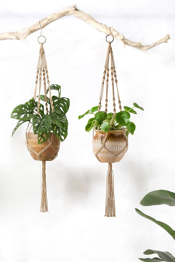 Mkono 2 Pack Macrame Plant Hangers Indoor Hanging Planter Basket Decorative - Image 3
