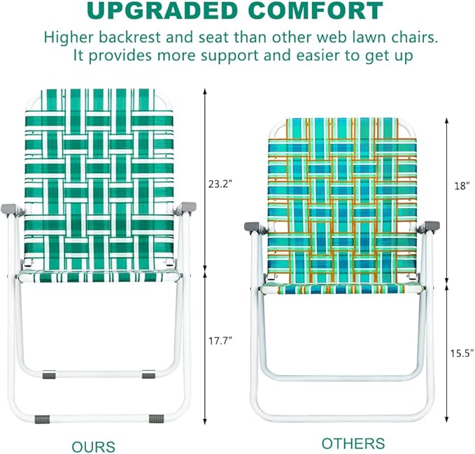 VINGLI Patio Lawn Webbed Folding Chairs Set of 2, Outdoor Beach Chair Portable - Image 3
