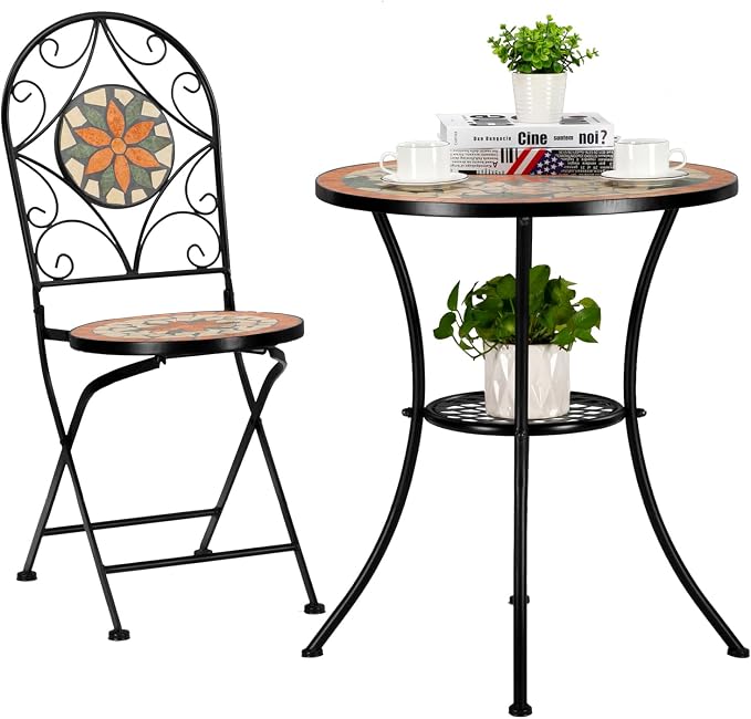 VINGLI Garden Patio Mosaic Table, Outdoor Bistro, 23.6" Round End Table - Image 5