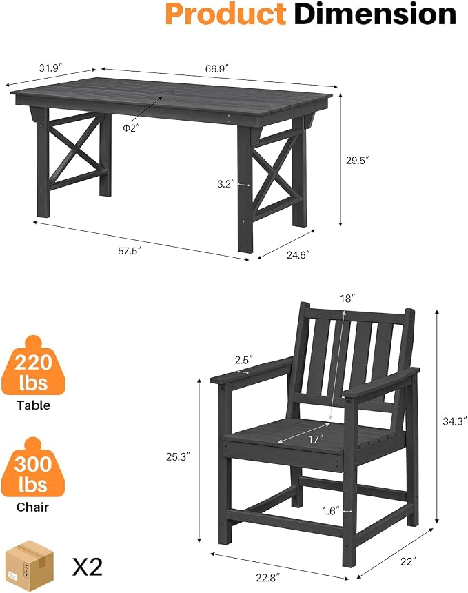 7 Pieces HDPE Outdoor Dining Set, Patio Dining Set - Image 3