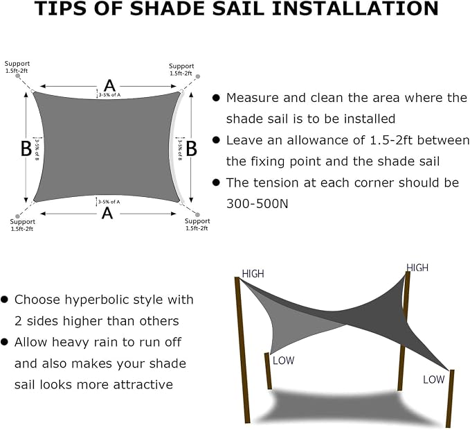 KANAGAWA 7'X8' Dark Gray Custom Size Sun Shade Sail Rectangle UV Block Canopy - Image 6