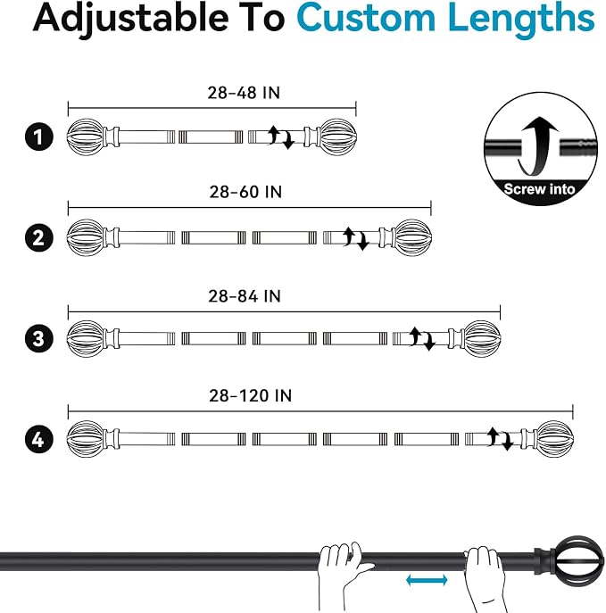 Black Curtain Rods for Windows 28 to 48 Inch, 5/8" Diameter Heavy Duty Metal - Image 5