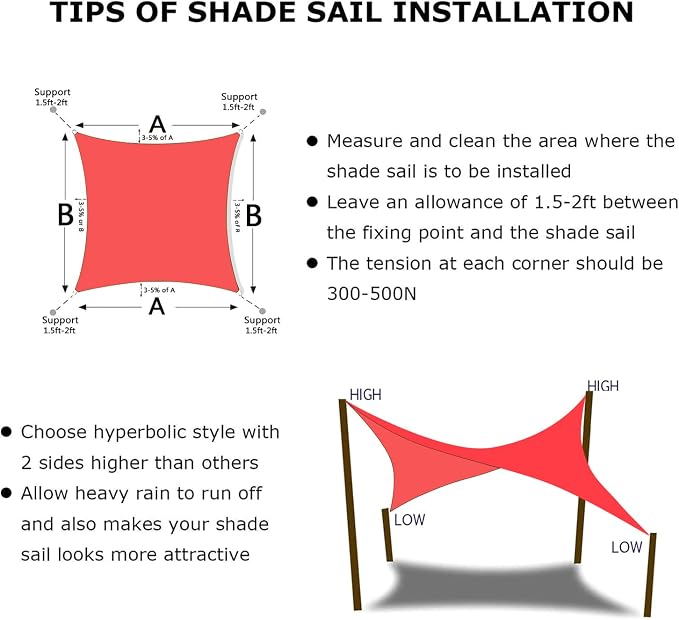 KANAGAWA Sun Shade Sail 10'x10' Scarlet Rectangle UV Block Canopy Awning - Image 6