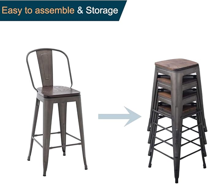 Alunaune 26" Swivel Metal Counter Height Bar Stools Set of 4 High Back - Image 8