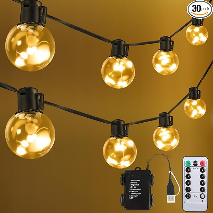 Outdoor String Lights Battery Operated, 22ft 20 LED Bulbs Hanging Lights by KEPSTARS