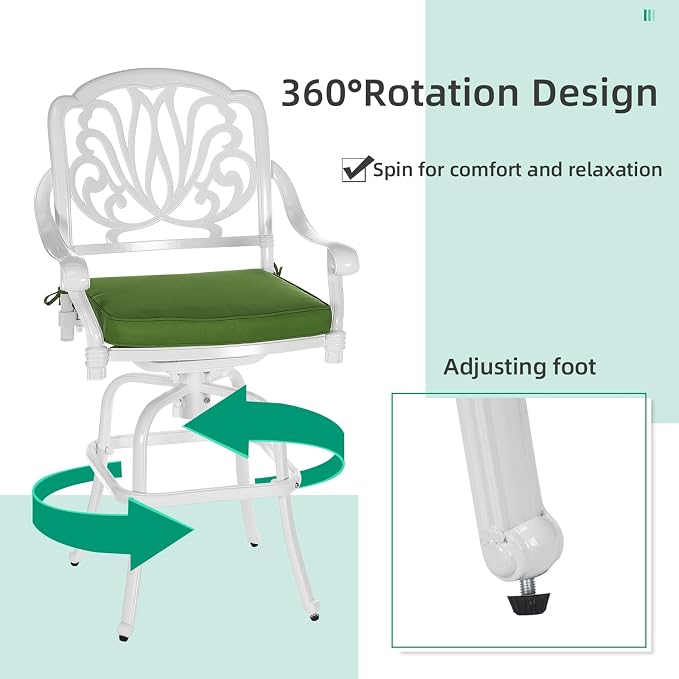 VIVIJASON 5-Piece Patio Swivel Bar Stools Set, All Weather Cast Aluminum - Image 2