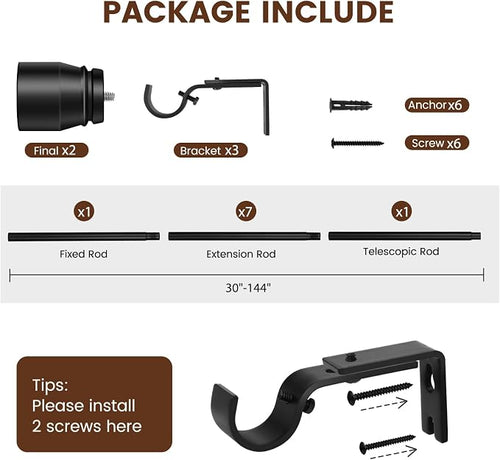 1” Diameter Curtain Rods Itself is 30 to144 inch 1 Pack Fit 30-142 inch - Image 2