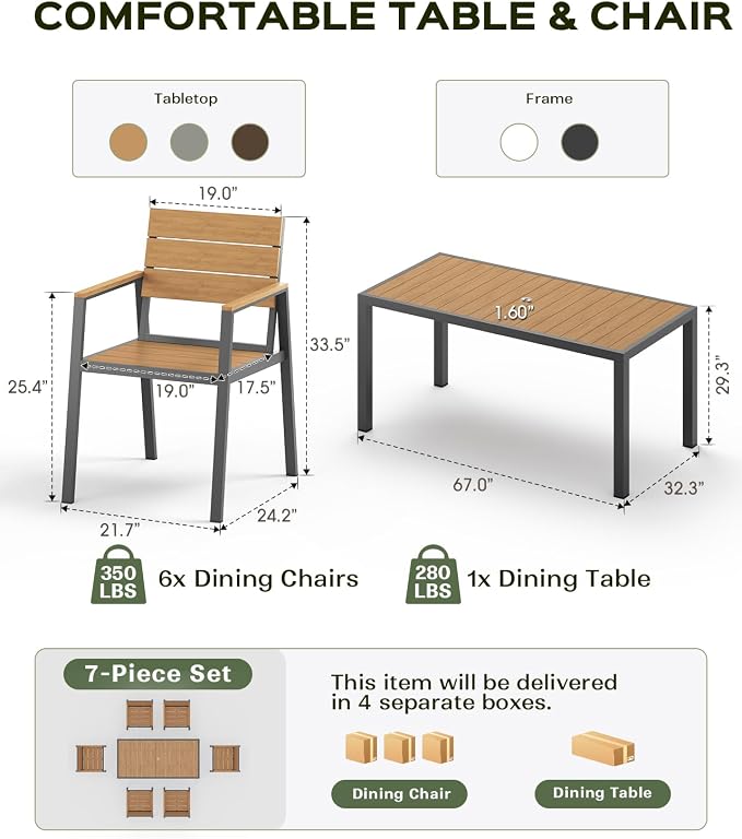 7-Piece Outdoor Dining Set, Aluminum Dining Table Set - Image 7