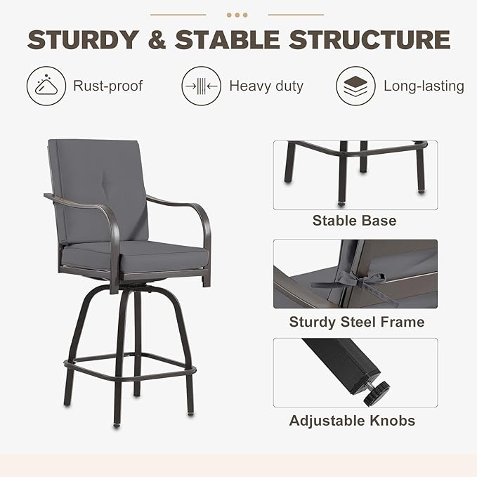 Outdoor Swivel Bar Stools Set of 2, Bar Height Patio Chairs - Image 6