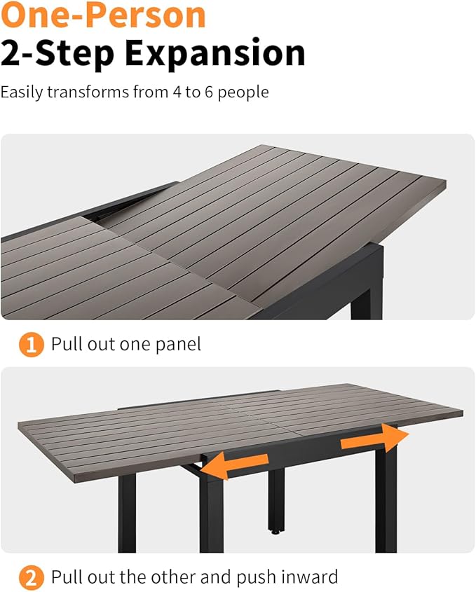 5 Pieces Outdoor Dining Set, Never-Rust Aluminum Expandable Patio Dining Table - Image 4
