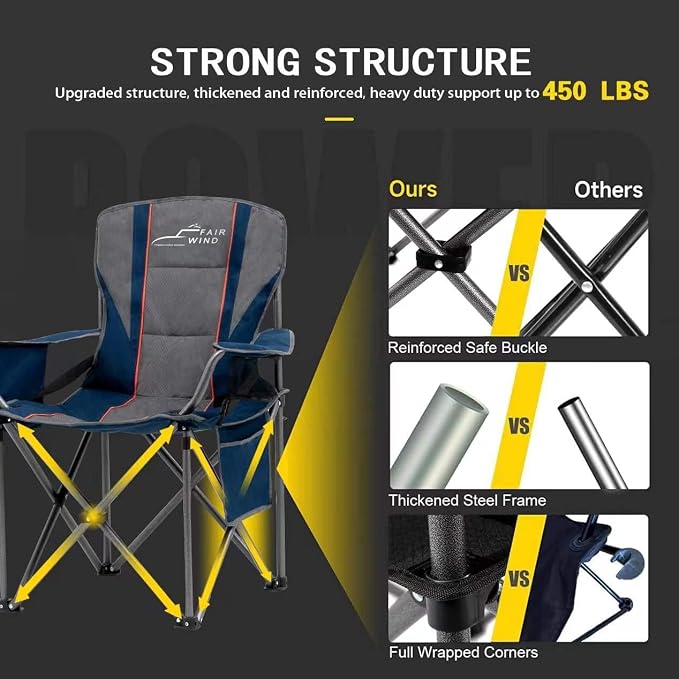 FAIR WIND Heavy Duty Camping Chair, Oversized Padded Folding Chair - Image 9