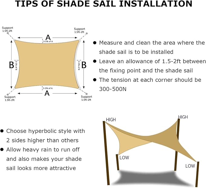 KANAGAWA 9'X14' Sand Custom Size Sun Shade Sail Rectangle UV Block Canopy Cover - Image 6