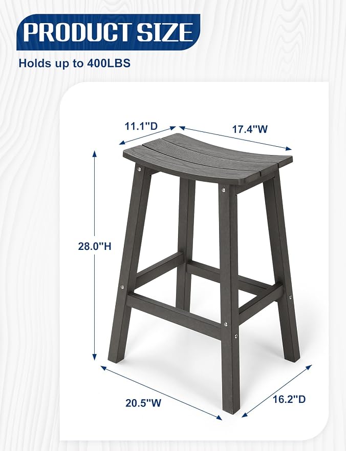 Weatherproof Bar Stools Set of 2, Saddle Seat, Bar Height Stools - Image 3