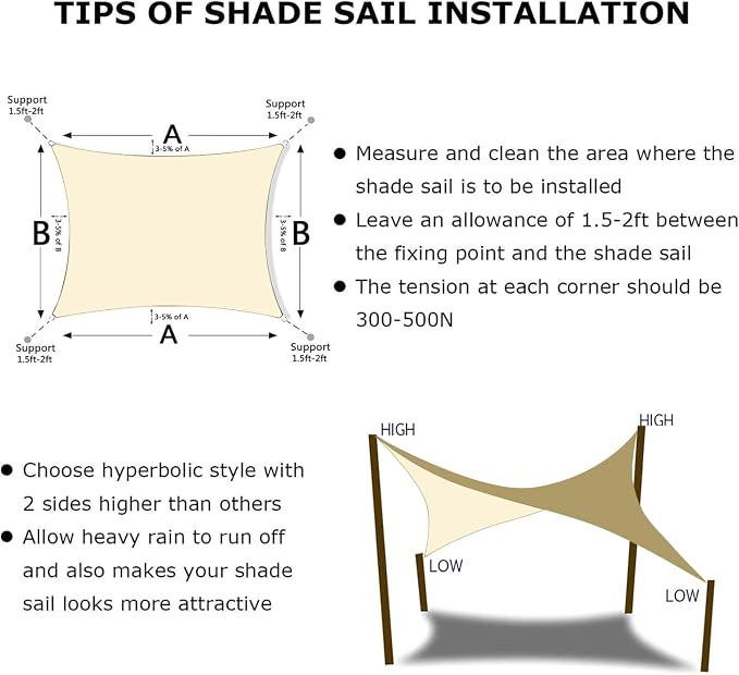 KANAGAWA 10'X24' Cream Custom Size Sun Shade Sail Rectangle UV Block Canopy - Image 6