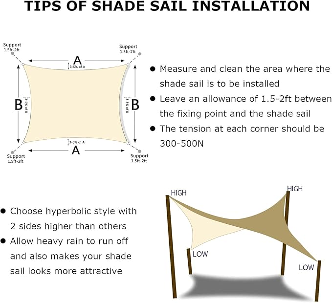 KANAGAWA 8'X14' Cream Custom Size Sun Shade Sail Rectangle UV Block Canopy Cover - Image 6