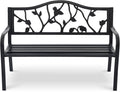 50" Outdoor Garden Bench, Cast Iron Metal Outdoor Benches Weatherproof by Attliahome