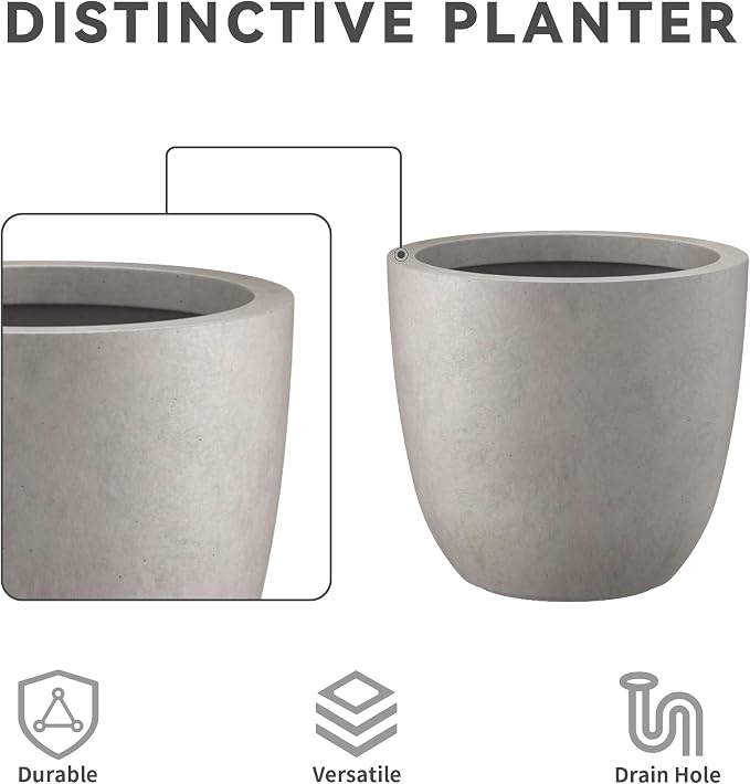 Kante 18 Inch Diameter Round Concrete Planter, Indoor Outdoor Large Plant Pot - Image 8