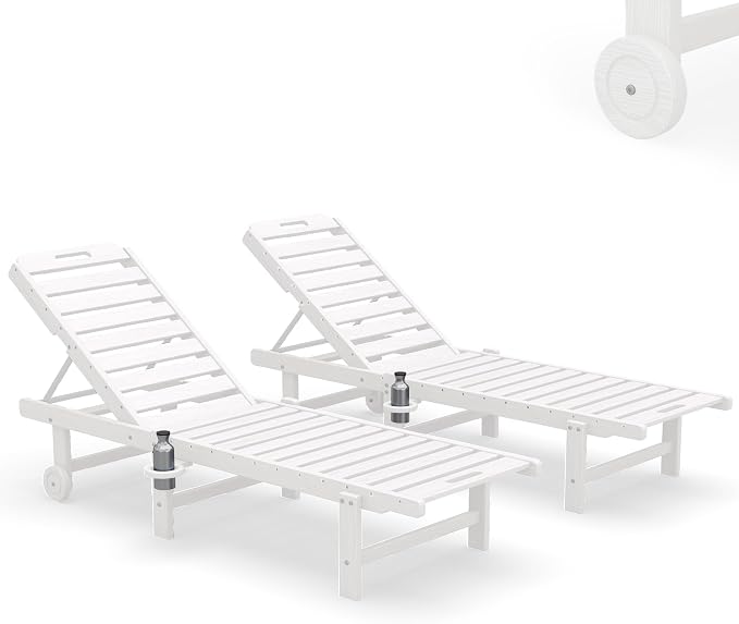 SERWALL Outdoor Chaise Lounge Set of 2, All-Weather HDPE Pool Lounge Chairs - Image 3