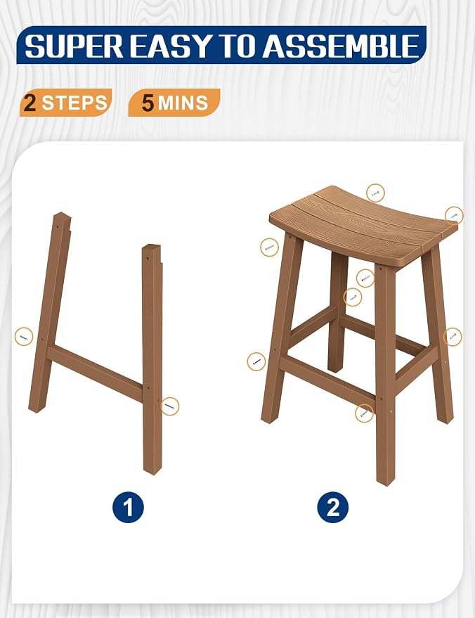Weatherproof Bar Stools Set of 4, Saddle Seat, Bar Height Stools - Image 6