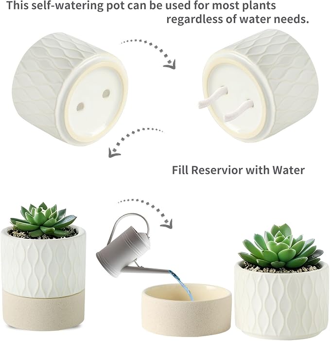 Nihow Self Watering Plant Pot for Indoor Plants: 6 Inch Ceramic Planter - Image 2