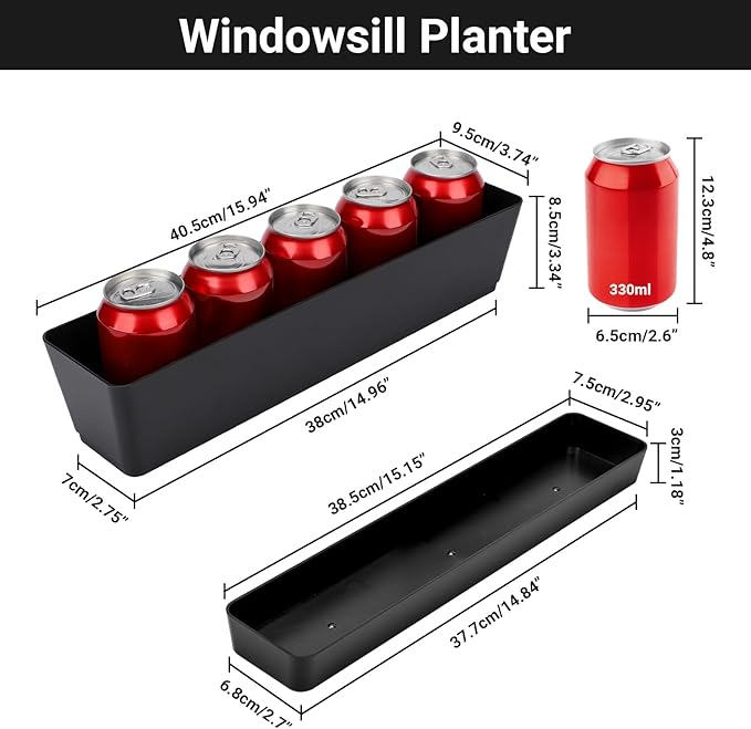 GREANER Rectangle Window Boxes, Succulent Flowers Plastic Pot - Image 2