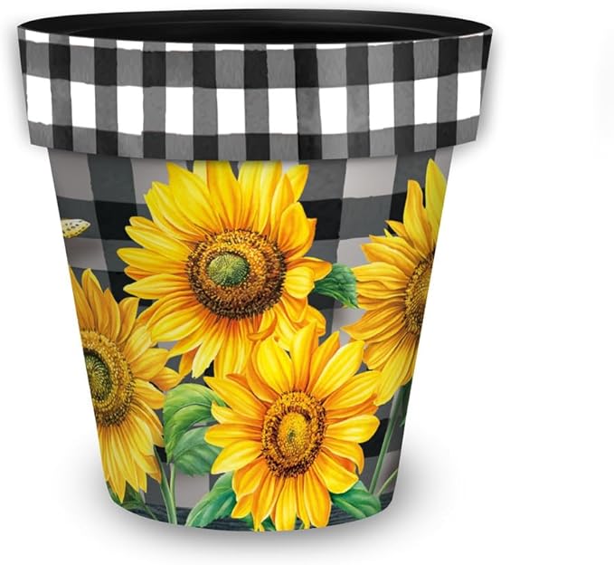 Briarwood Lane Checkered Sunflowers Decorative Small Planter - Image 4