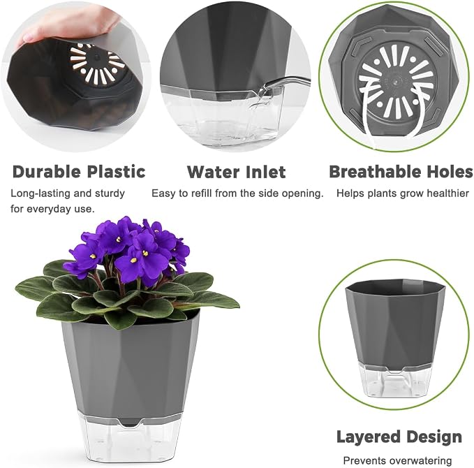 5 Pack Self Watering Pots for Indoor Plants, 5/6.7/8.4 in Self Watering - Image 3