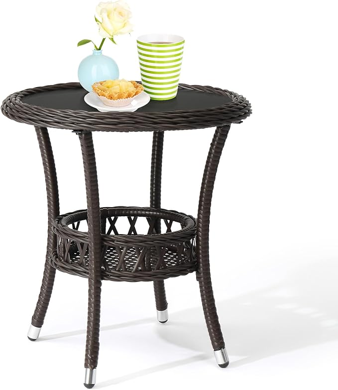 VINGLI Outdoor Wicker Side Table, Patio Side Tables by VINGLI