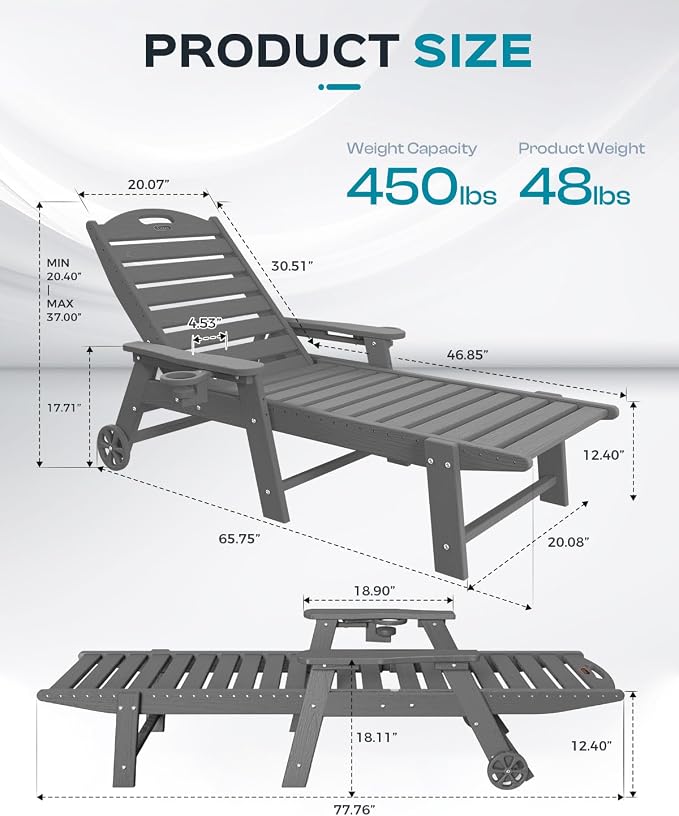Ciokea Outdoor Chaise Lounge Chair Set of 2, Patio Lounge Chairs - Image 3