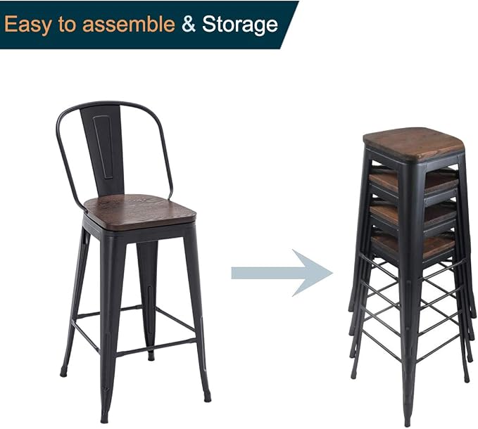 Alunaune 24" Swivel Metal Bar Stools Set of 4 High Back Counter Height - Image 7
