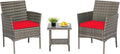 FDW | 3-Piece Patio Furniture Set | Gray & Red | Outdoor Wicker Furniture by FDW