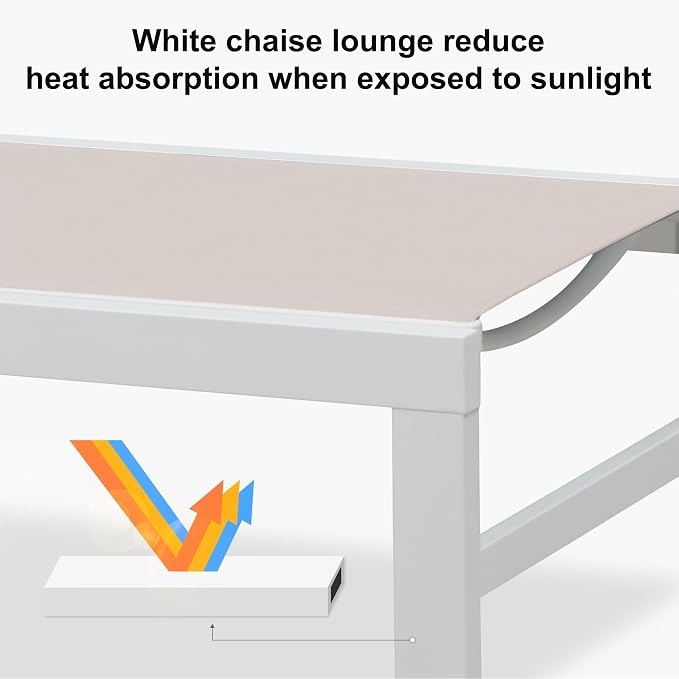 PURPLE LEAF Outdoor Chaise Lounge Chairs Set of 2 White Aluminum Lounge Chair - Image 4