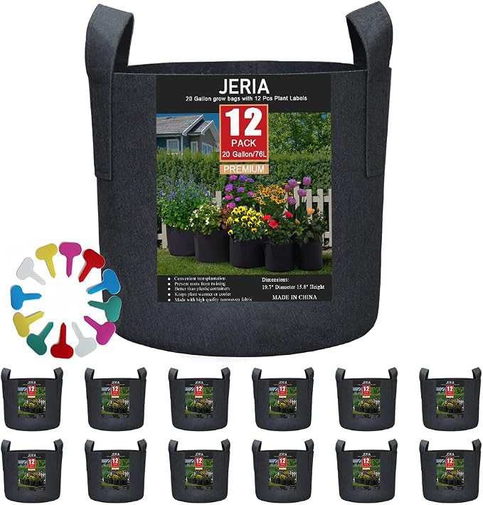 JERIA 12-Pack 20 Gallon Grow Bags, 300G Thickened Nonwoven Garden Pots by JERIA