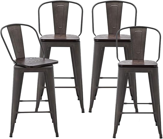 Alunaune 26" Swivel Metal Counter Height Bar Stools Set of 4 High Back - Image 10