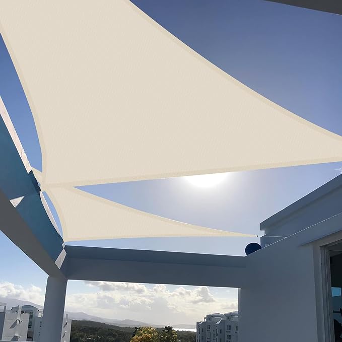 SUNNY GUARD Custom Size 10'x18'x20.6' Butter Cream Sun Shade Sail Triangle UV by SUNNYGUARD