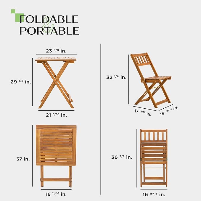 IDZO Heavy Duty 400lbs Capacity Patio Bistro Sets, 3 Piece Outdoor Folding - Image 4