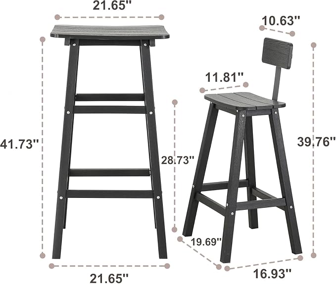 Bar Height Chairs Set of 2, HDPE Bar Height Outdoor Chairs, Weather Resistance - Image 3
